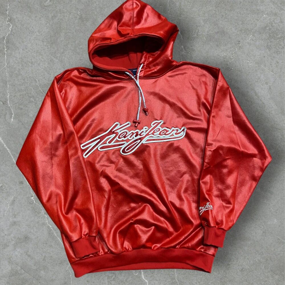 Karl Kani Jeans Vintage Y2K Shiny Script Logo Red Grey Hoodie Men's Size Large